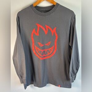 Spitfire Bighead Men’s Logo T-Shirt Men’s M Gray Orange LS Skateboarding Tee